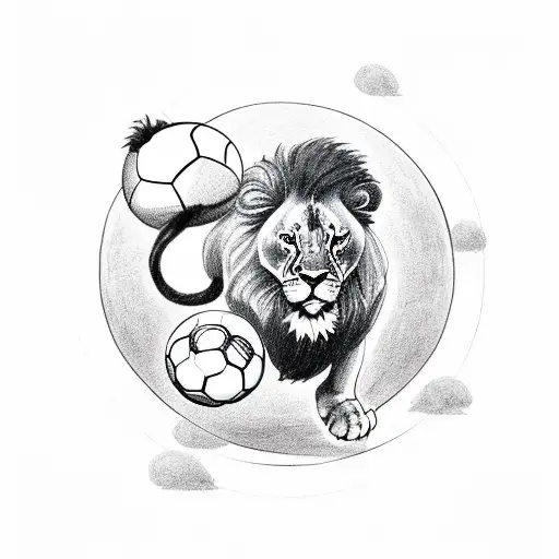 A lion running with a soccer ball tattoo design idea