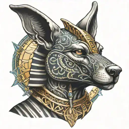 Anubis con el ojo de RA de fondo tattoo design idea