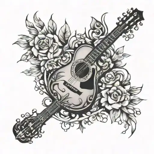 acoustic guitar merging tattoo design idea