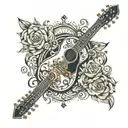 acoustic guitar merging tattoo design idea