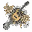 acoustic guitar merging tattoo design idea