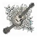 acoustic guitar merging tattoo design idea