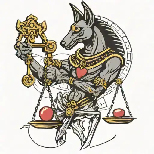 anubis holding the balance scale with heart tattoo design idea