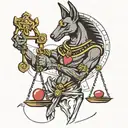 anubis holding the balance scale with heart tattoo design idea