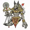 anubis holding the balance scale with heart tattoo design idea