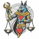 anubis holding the balance scale with heart tattoo design idea