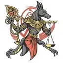 anubis holding the balance scale with heart tattoo design idea