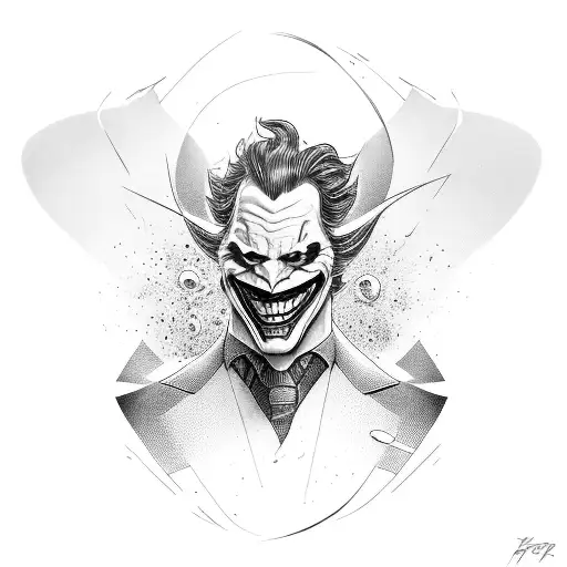 A sleek racing car transforming into a Joker's face tattoo design idea