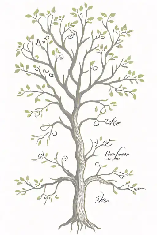 family tree with each branch representing child names tattoo design idea