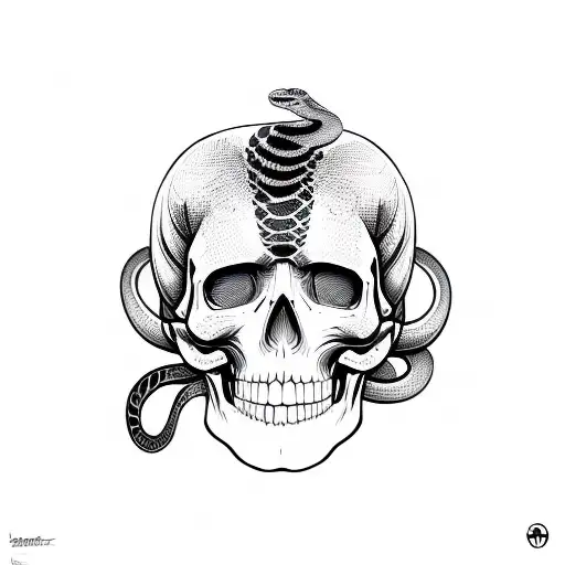snake around skull día de muertos bites it's own tail tattoo design idea