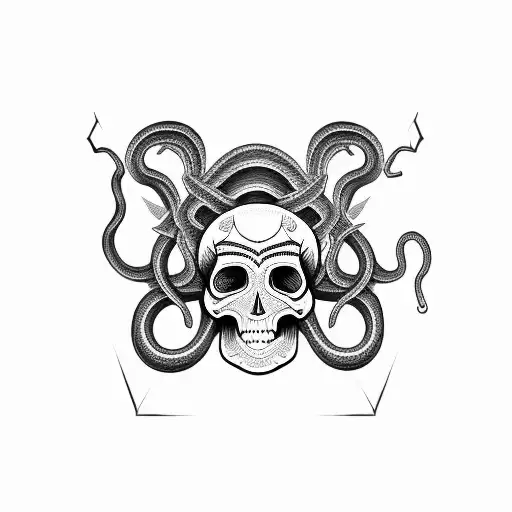snake around skull día de muertos  tattoo design idea
