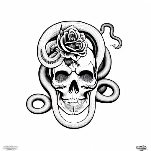 snake around skull, in the style of día de muertos, that bites it's own tail tattoo design idea