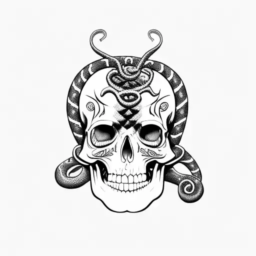 snake around skull día de muertos  tattoo design idea