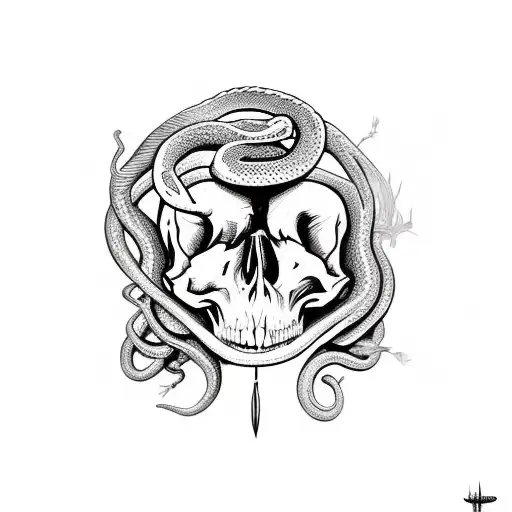 snake around skull día de muertos bites it's own tail tattoo design idea