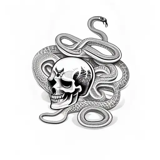 snake around a skully in the style of día de muertos, that bites it's own tail tattoo design idea
