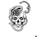 snake around skull, in the style of día de muertos, that bites it's own tail tattoo design idea