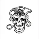 snake around skull, in the style of día de muertos, that bites it's own tail tattoo design idea