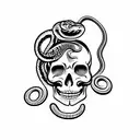 snake around skull, in the style of día de muertos, that bites it's own tail tattoo design idea