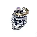 feathered snake wrapped around a skull, in the style of día de muertos, that bites it's own tail tattoo design idea