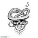 snake around skull tattoo design idea