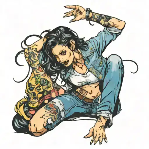 hot girl in jeans tattoo design idea