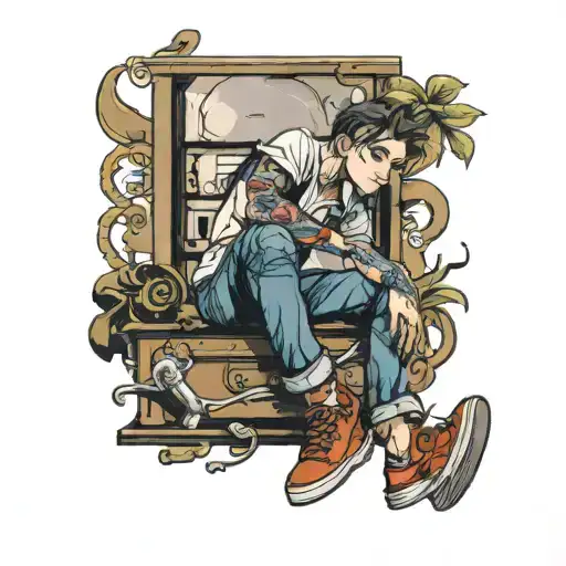 scrawny boy in jeans tattoo design idea