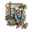 scrawny boy in jeans tattoo design idea