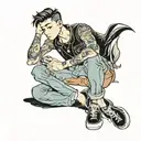 dainty boy in jeans tattoo design idea