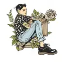 dainty boy in jeans tattoo design idea