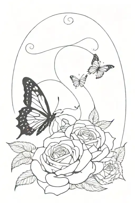 a rose with a butterfly caterpillar at the bottom, a caterpillar that is blooming in the middle and a butterfly that tak tattoo design idea