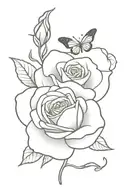 a rose with a butterfly caterpillar at the bottom, a caterpillar that is blooming in the middle and a butterfly that tak tattoo design idea