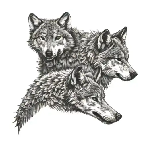she-wolf and two wolf cubs tattoo design idea