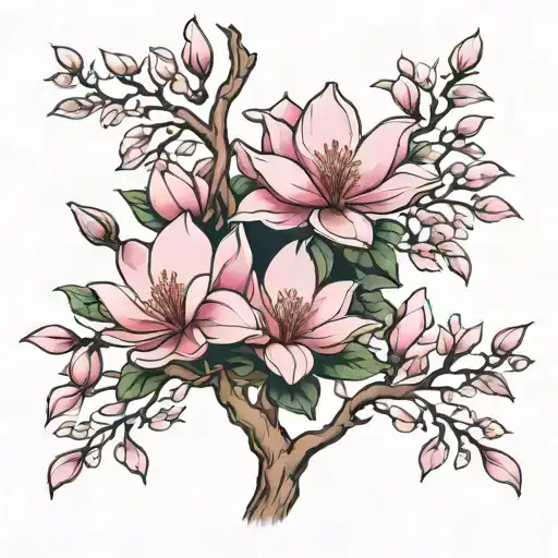 pink magnolia trees tattoo design idea