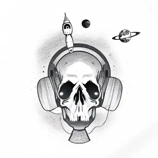 crazy astronaut looking like a skull cowboy tattoo design idea