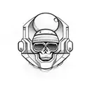 crazy astronaut looking like a skull cowboy asking a question? tattoo design idea
