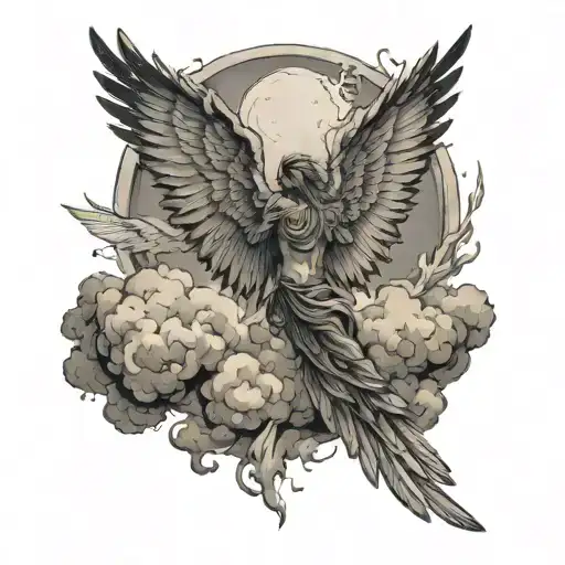 icarus wings decaying as he falls through clouds  tattoo design idea