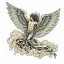 icarus wings decaying as he fall through clouds  tattoo design idea