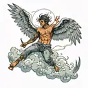 icarus wings decaying as he fall through clouds  tattoo design idea