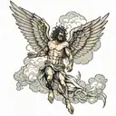 icarus wings decaying as he fall through clouds  tattoo design idea