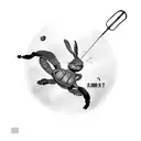 Martial Arts Turtle kicks Rabbit which flies through air, with text saying "Ninja Kick the Damn Rabbit" tattoo design idea