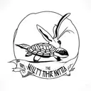 Turtle kicks Rabbit which flies through air, with text saying "Ninja Kick the Damn Rabbit" tattoo design idea