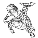 Turtle kicks Rabbit which flies through air, with text saying "Ninja Kick the Damn Rabbit" tattoo design idea