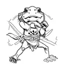 Turtle kicks Rabbit which flies through air, with text saying "Ninja Kick the Damn Rabbit" tattoo design idea