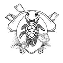 Turtle kicks Rabbit which flies through air, with text saying "Ninja Kick the Damn Rabbit" tattoo design idea