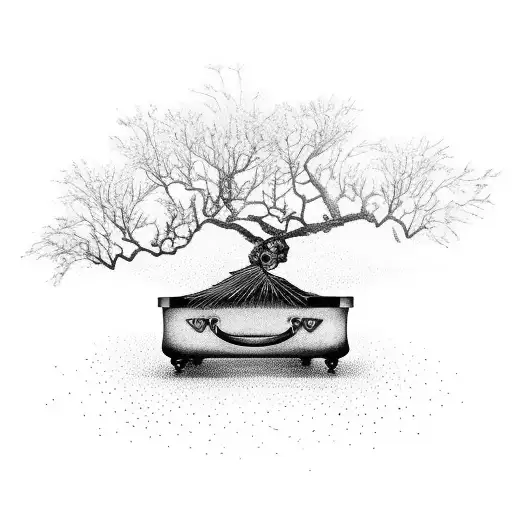 an open coffin with a tree of crows inside the coffin tattoo design idea