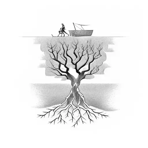 tree roots coming out of a wooden coffin in the ground tattoo design idea