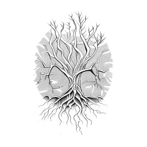 tree roots coming out of a coffin in the ground tattoo design idea