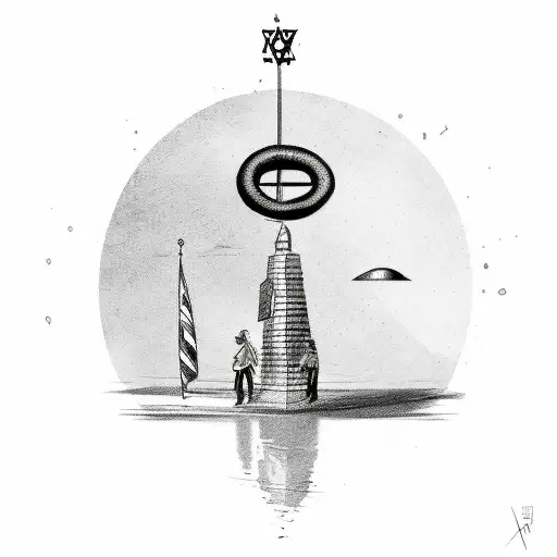 A prophetic scene of Israel with musical notes floating in the air tattoo design idea