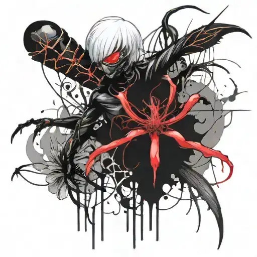kaneki ken tokyo ghoul and spider lily flower with centipede around it tattoo design idea