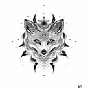 Celestial Fox with intricate mandala and compass design and floral work tattoo design idea
